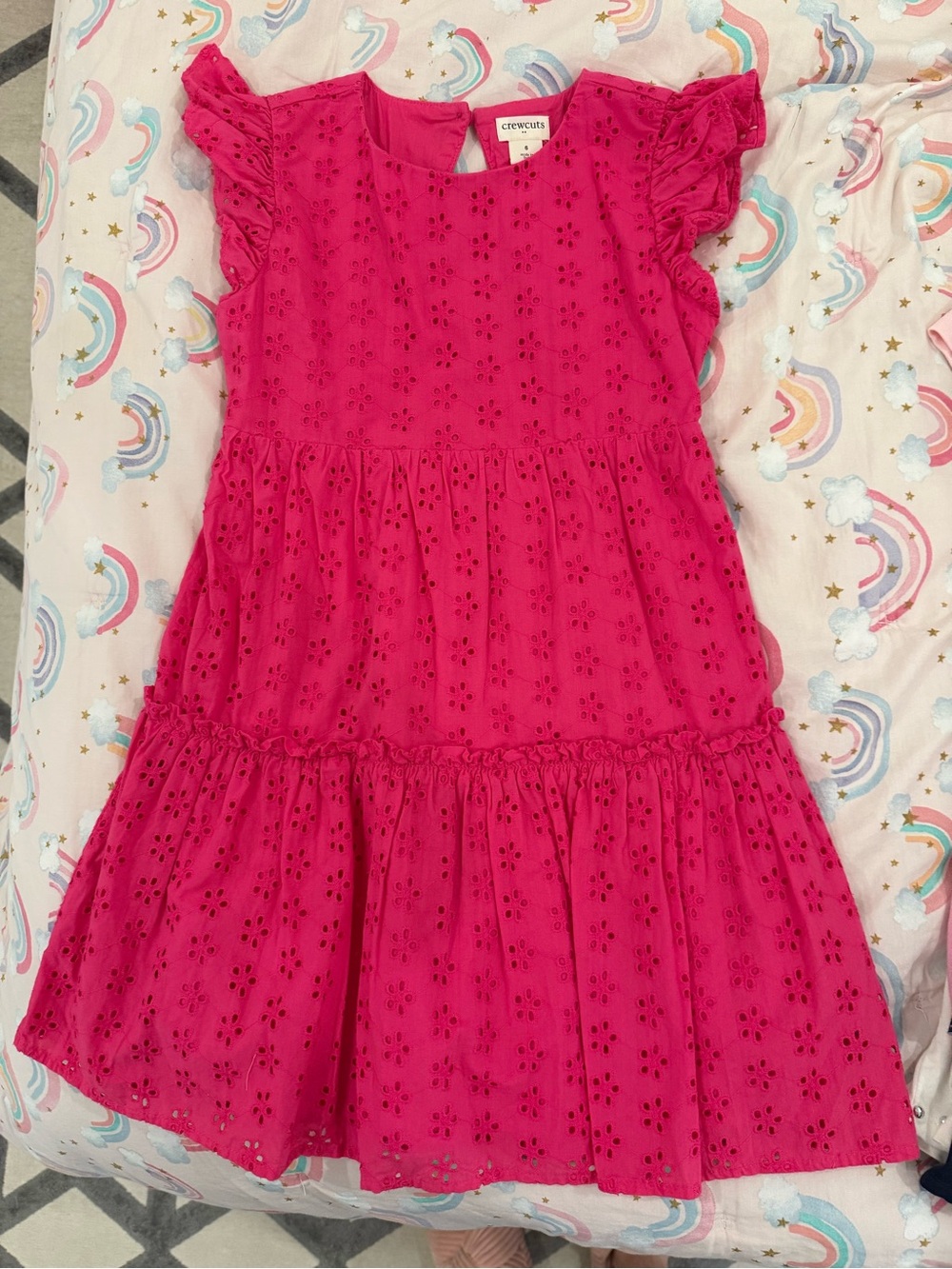 Crewcuts Hot Pink Eyelet Tiered Dress with Flutter Sleeves